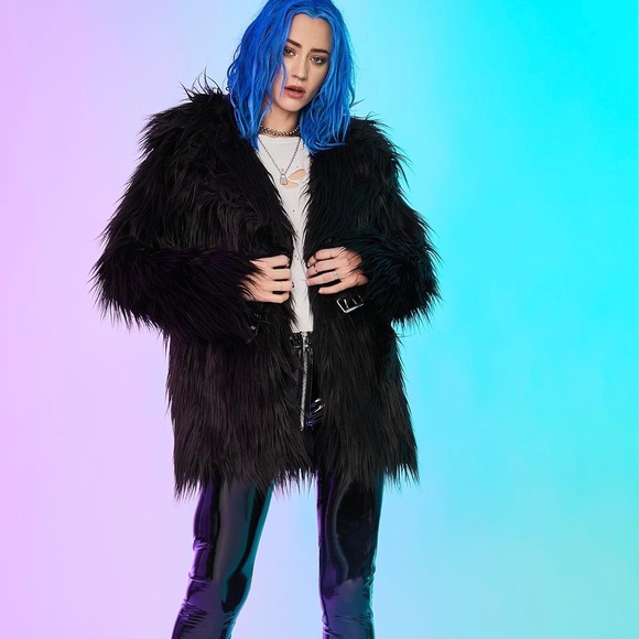 Dolls Kill Midnight Black Faux Fur Teddy Jacket - Picture 8 of 13